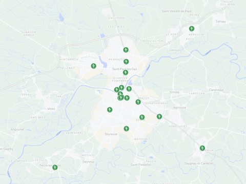 Carte des pharmacies de garde secteur Dax et Saint-Paul-lès-Dax
